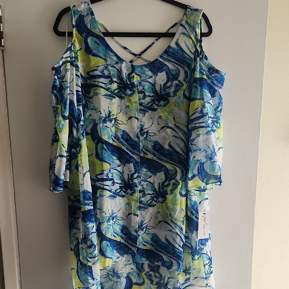 Blue and Green Abstract Women's Top
